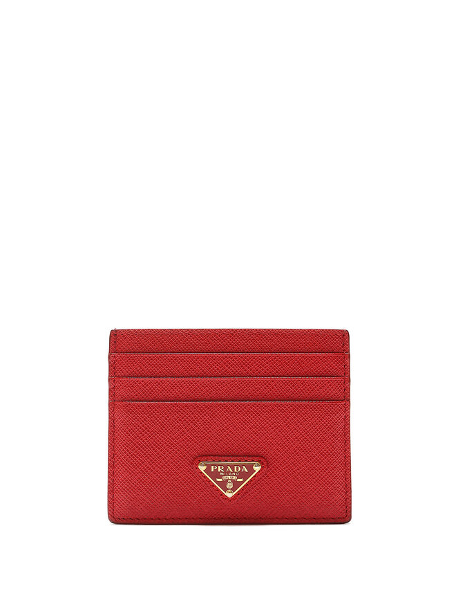 PRADA Porte-cartes en cuir Saffiano rouge