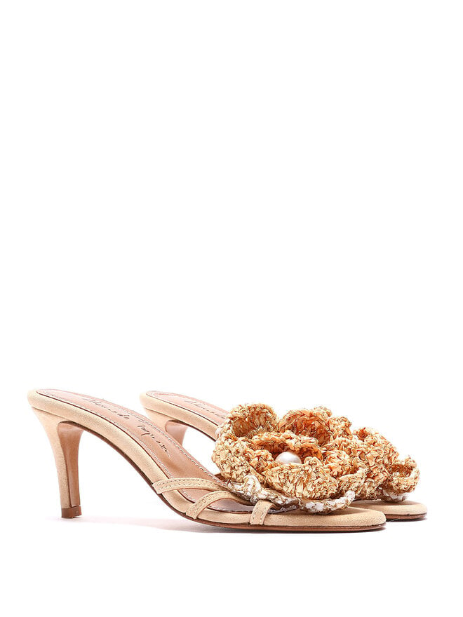 Alameda Turquesa Sandales en Cuir à Fleurs Crochetées