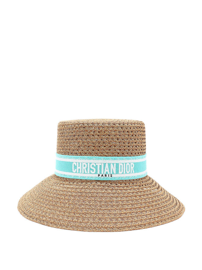 Christian Dior Chapeau en Paille avec Ruban Bleu Christian Dior