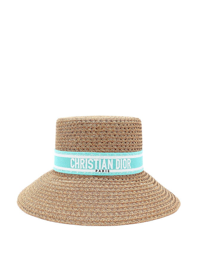 Christian Dior Straw Hat with Blue Christian Dior Ribbon
