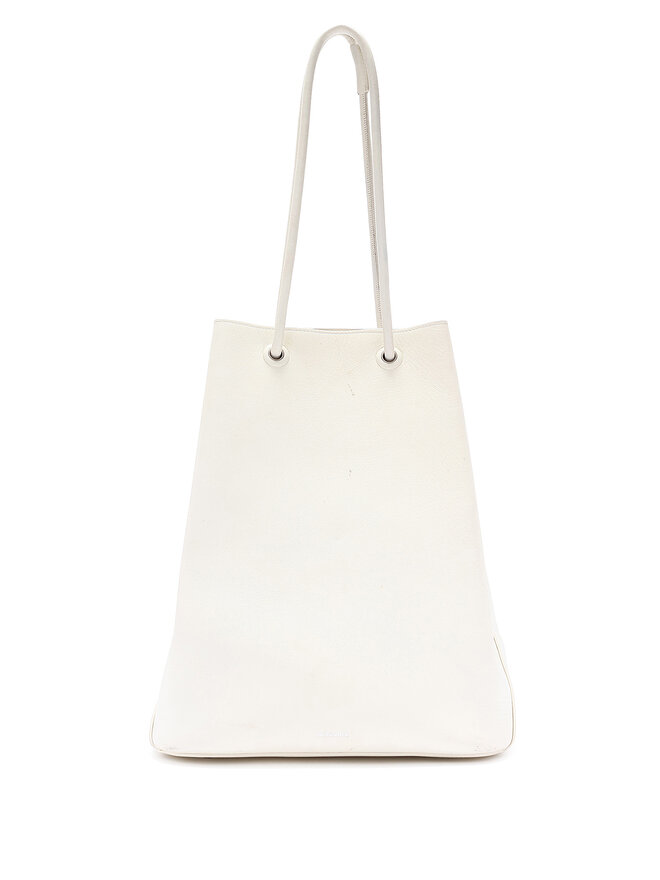 JIL SANDER White Tote with Silver Metal Feet
