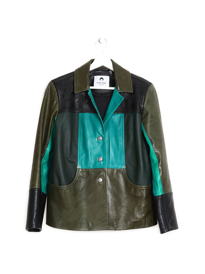 MARINE SERRE GOLD LINE Khaki Paneled Leather Jacket