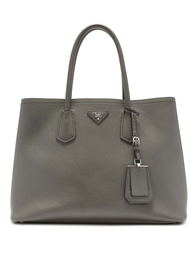 PRADA Grey Saffiano Leather Double Bag