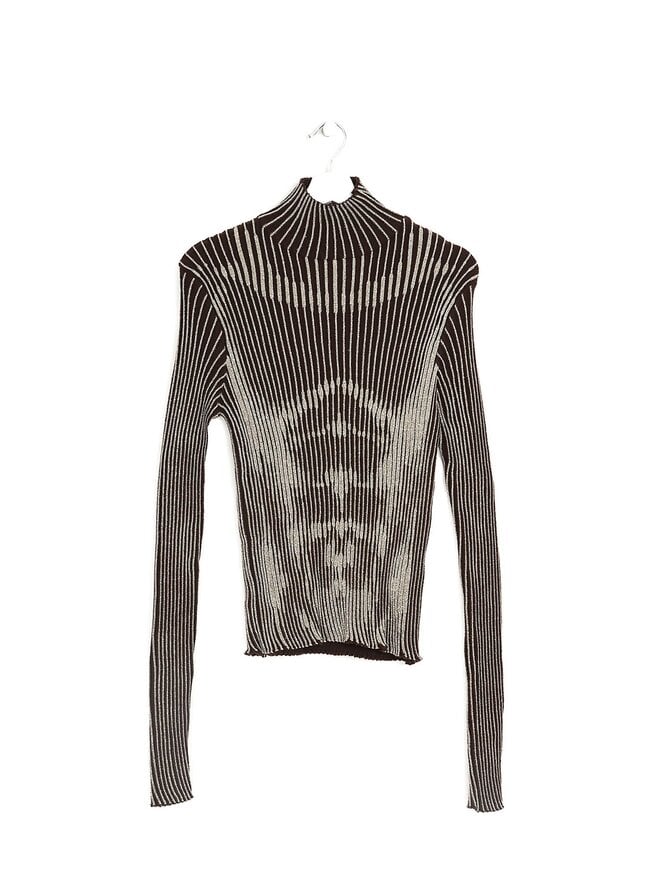 Jean Paul Gaultier Pull Col Haut Rayé à Fils Métalliques