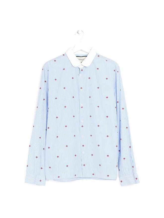 GUCCI Chemise en coton à rayures avec broderies d'abeilles