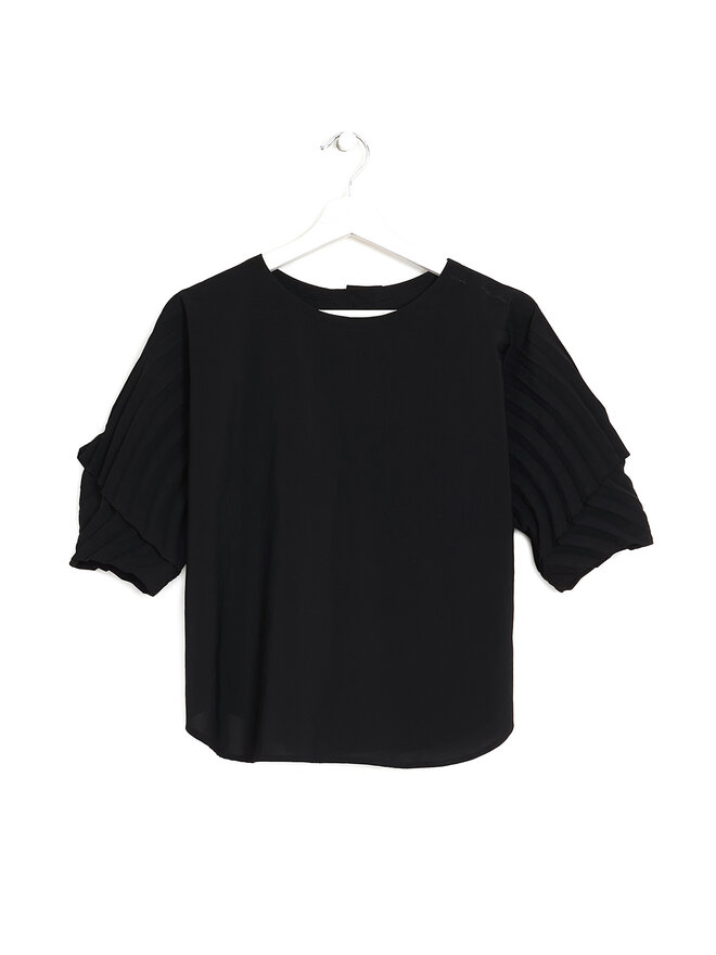 ISSEY MIYAKE Pleated Sleeve Black Top