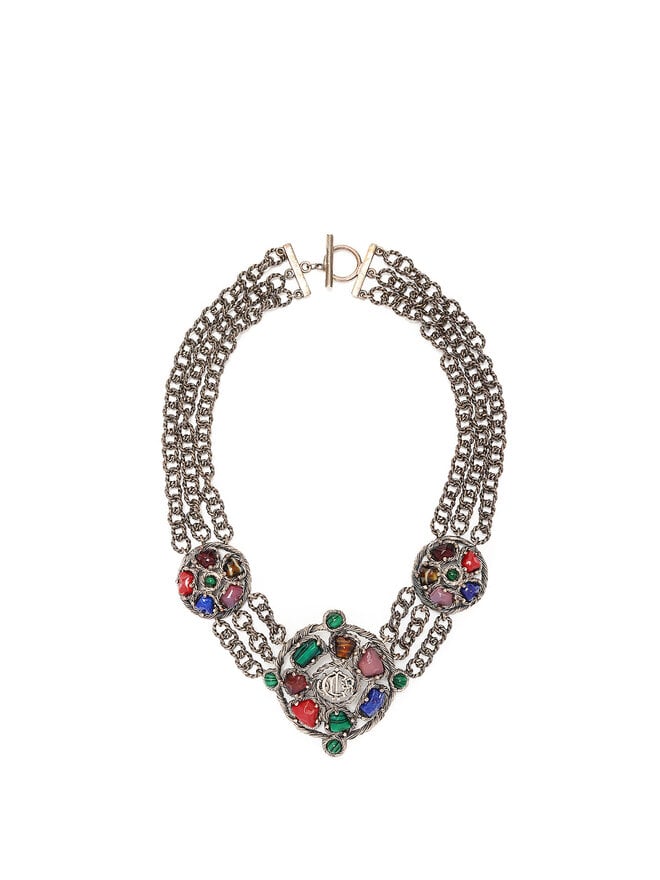 Christian Dior Collier multi-rangs à pendentif argenté