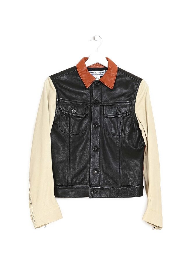 COMME des GARÇONS Veste en Cuir à Col Contrastant