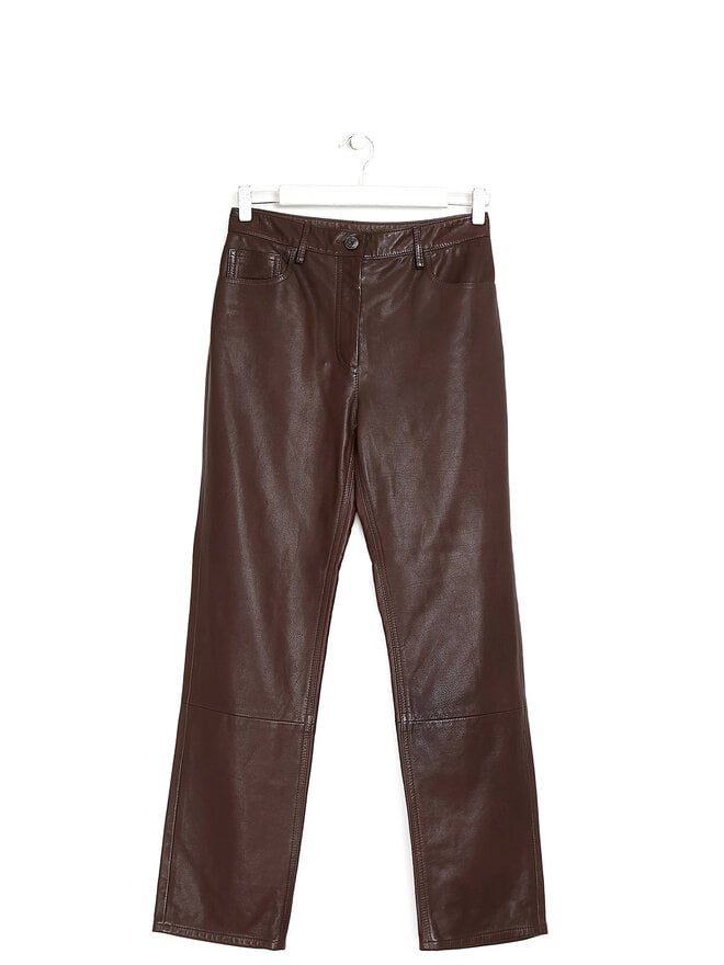 THE ROW Pantalon en cuir brun à cinq poches