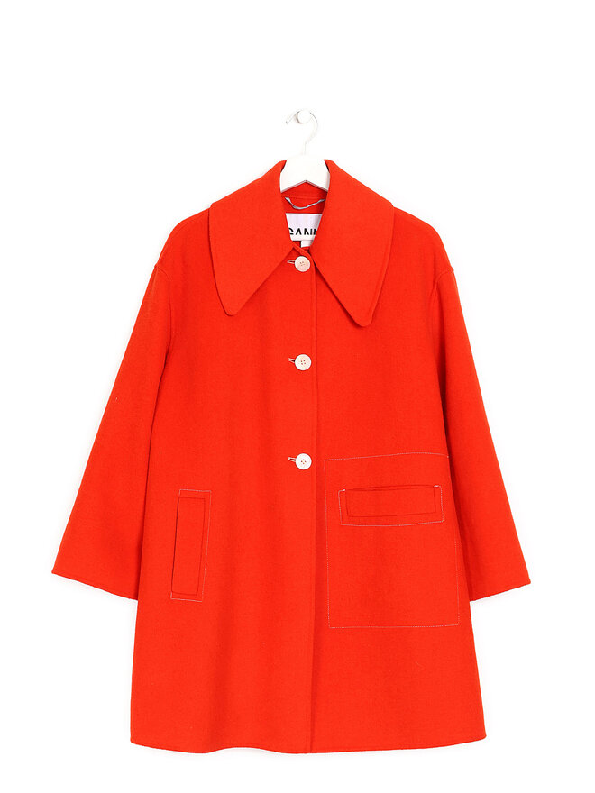 GANNI Red Long Sleeve Notched Collar Coat