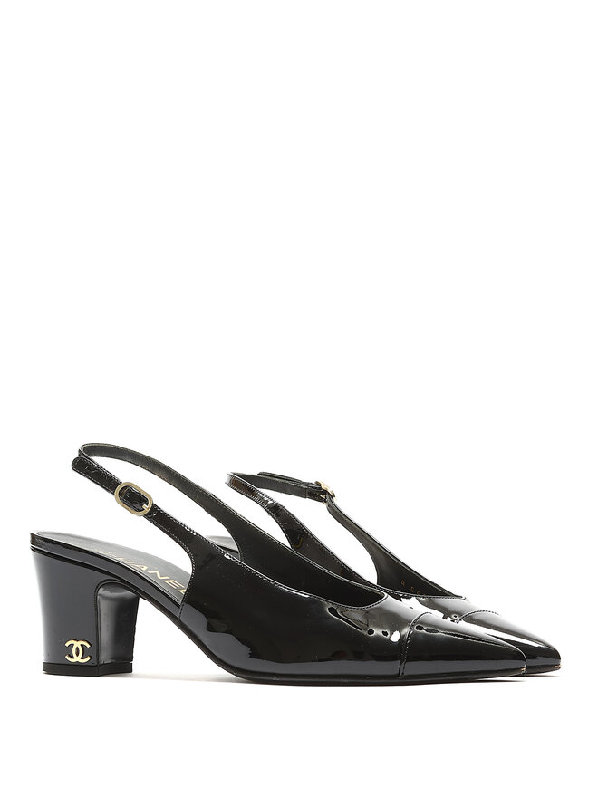 CHANEL Patent Leather Slingback Pumps