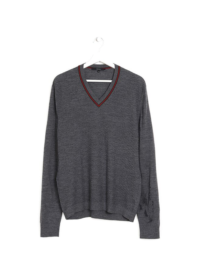 GUCCI Pull en laine gris à col V