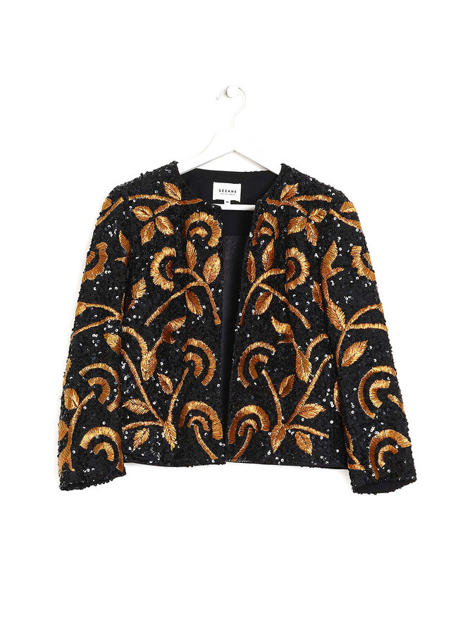 Sézane Embroidered Sequin Floral Jacket