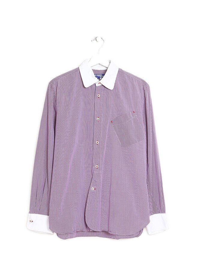 Junya Watanabe Comme des Garçons Man Plaid Cotton Shirt with Contrasting Collar