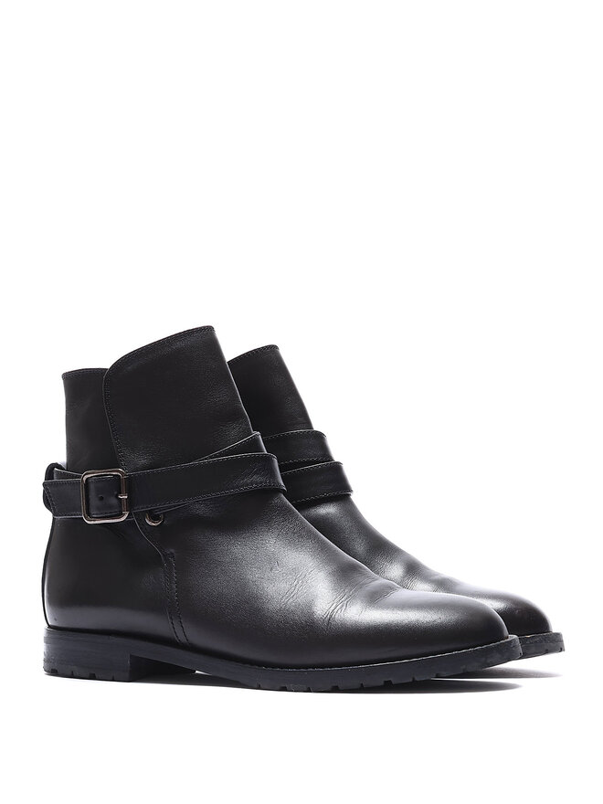 MANOLO BLAHNIK Bottes en Cuir Noir à Boucle
