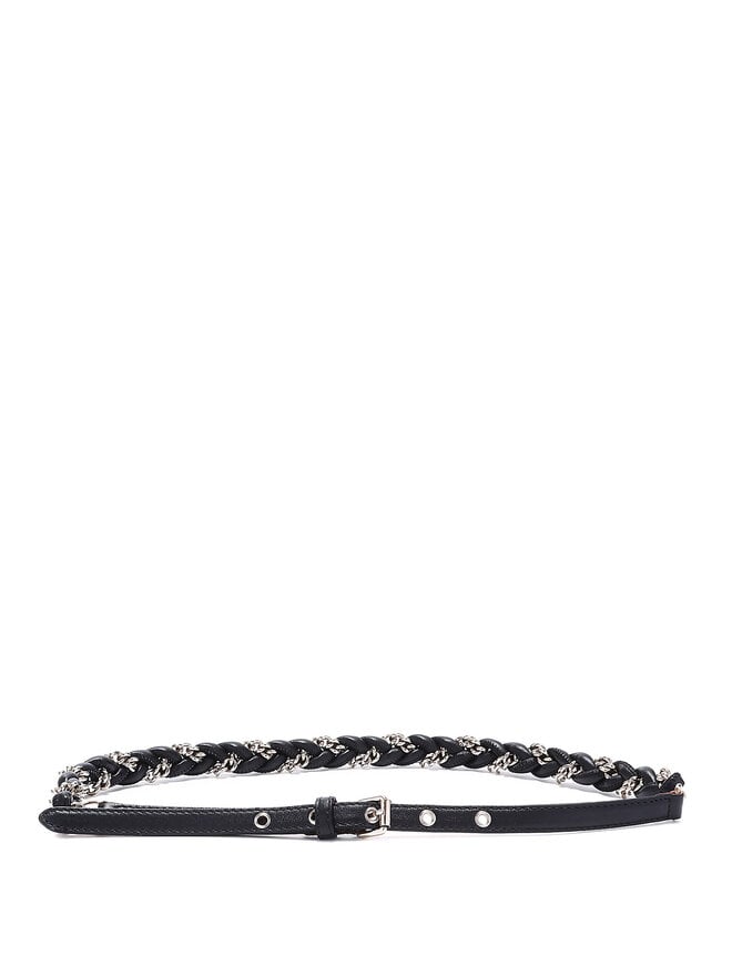D&G DOLCE & GABBANA Ceinture en cuir à chaînes argentées