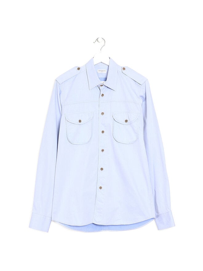 DRIES VAN NOTEN Chemise en Coton Bleu à Épaulettes