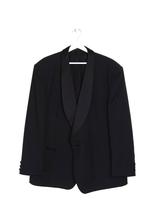Yves Saint Laurent Long Wool Blazer with Satin Details