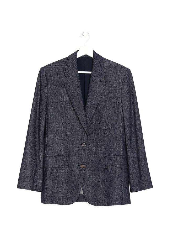 BRUNELLO CUCINELLI Dark Navy Notch Lapel Blazer