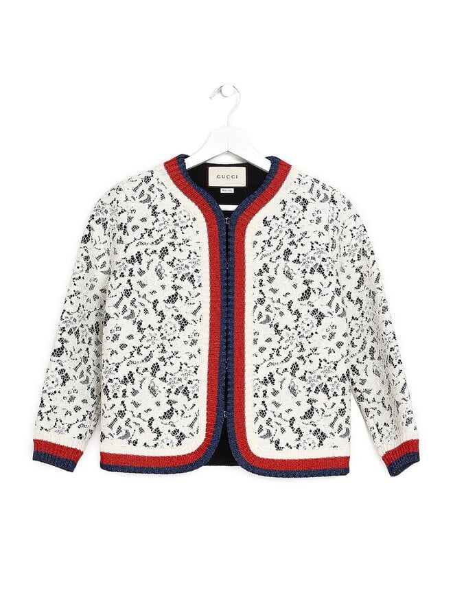 GUCCI Lace Overlay Ribbed Cardigan