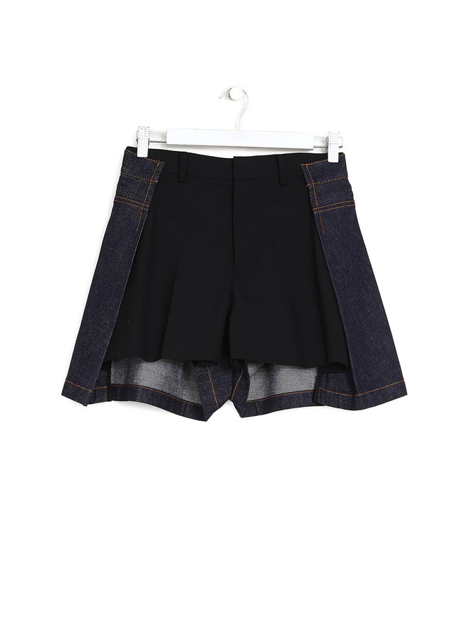 SACAI Short en Laine avec Ceinture en Denim