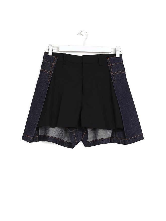 SACAI Wool-Blend Shorts with Denim Waistband