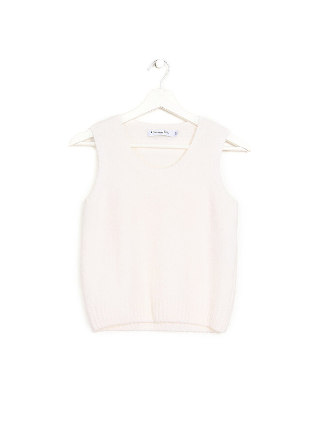 Christian Dior Haut blanc sans manches en laine et cachemire