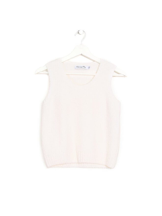Christian Dior White Sleeveless Wool Cashmere Top