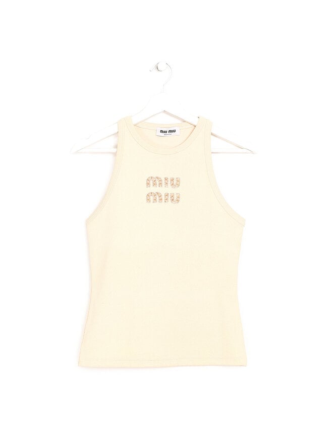 MIU MIU Ribbed Knit Cotton Tank Top
