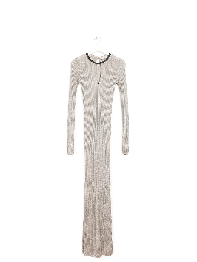 BRUNELLO CUCINELLI Metallic High Collar Long Gown
