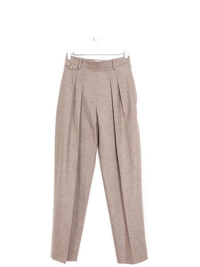 KHAITE Pantalon à plis en laine et cachemire beige