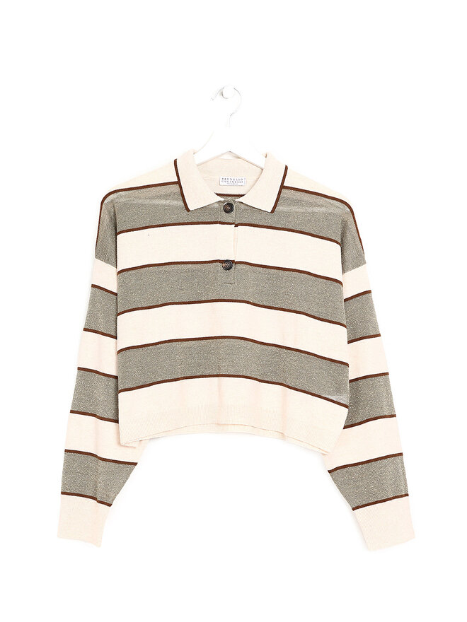 BRUNELLO CUCINELLI Striped Sweater with Shirt Collar