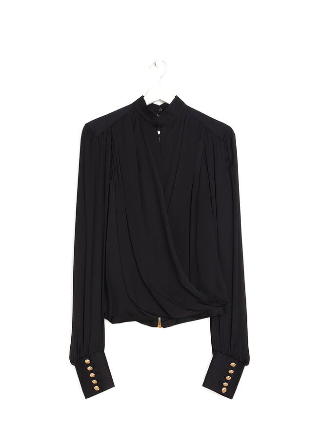 BALMAIN Chemisier en Soie Plissé