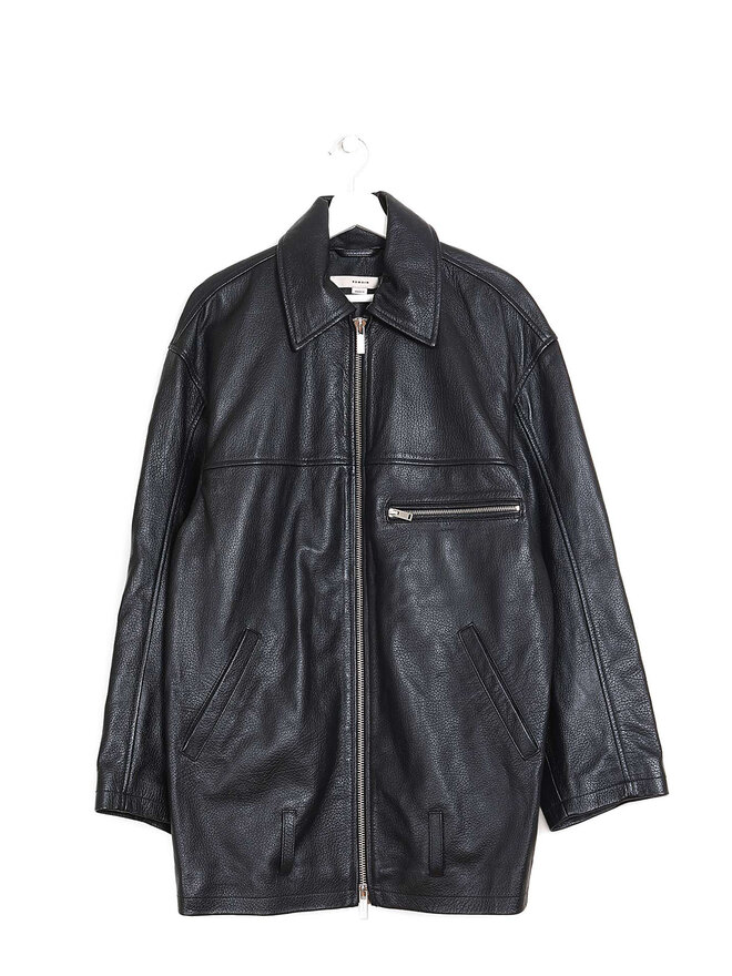REMAIN Veste en cuir noir à fermeture éclair