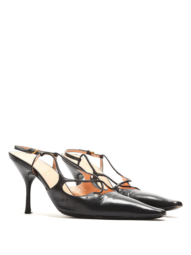 PRADA Black Leather Strappy Pumps