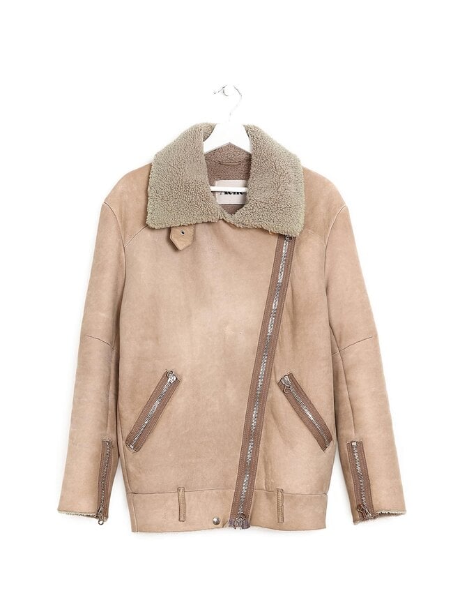 Acne Studios Beige Zipper Jacket with Large Collar