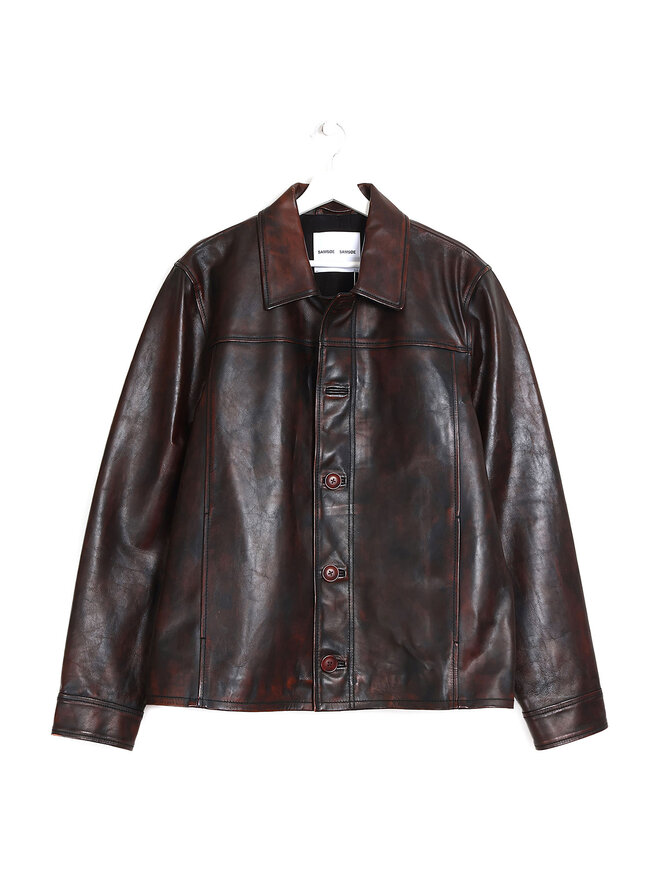 SAMSOE SAMSOE Veste en Cuir Brune