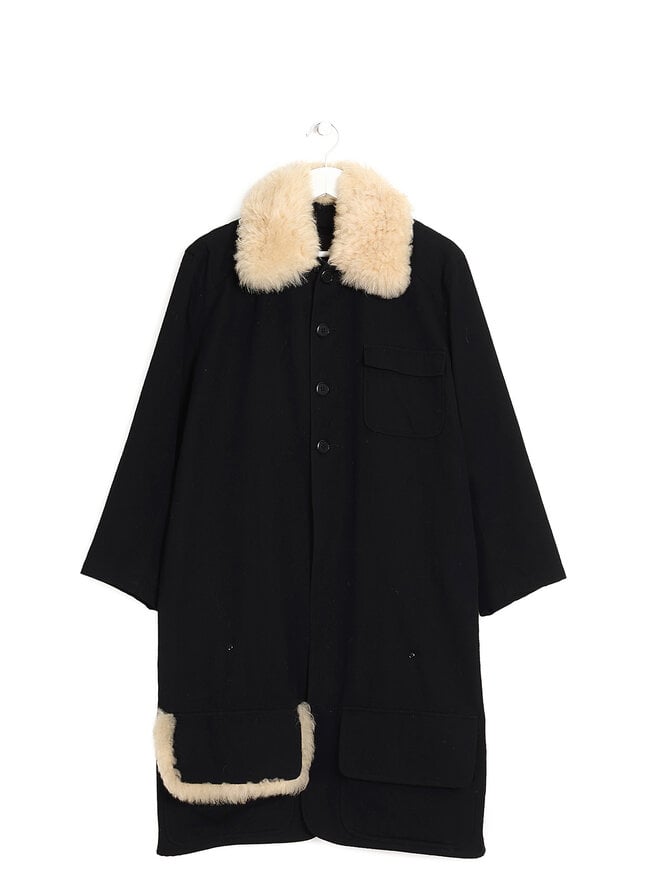 Yohji Yamamoto Wool Coat with Lambskin Fur Trim