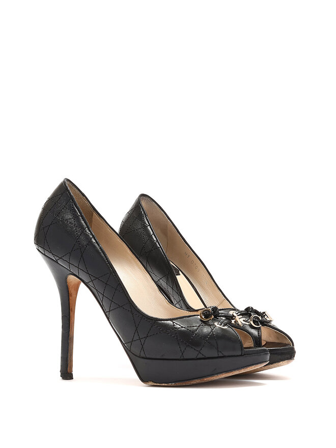 Christian Dior Lace-Up Open Toe Leather Pumps