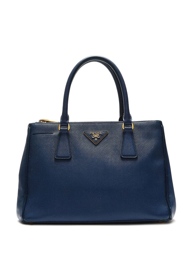 PRADA Blue Saffiano Small Galleria Double Zip Tote