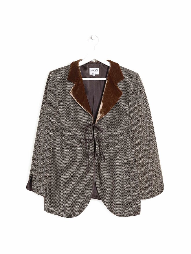 Armani Collezioni Brown Wool Blend Blazer with Velvet Lapel