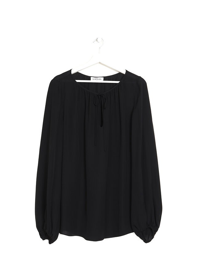 LANVIN Long Sleeve Sheer Blouse in Black
