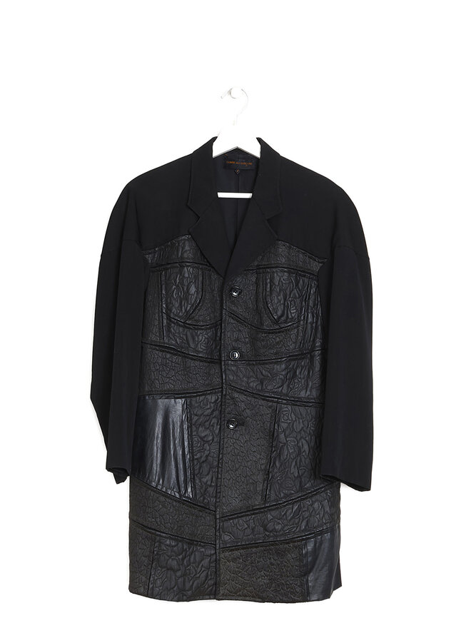 COMME des GARÇONS Manteau en Laine avec Panneau en Faux Cuir