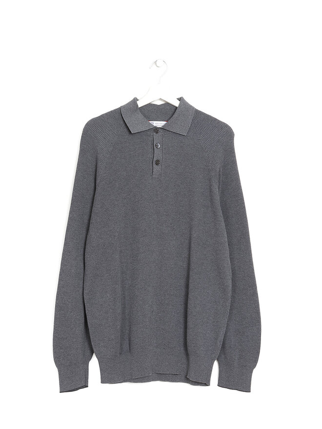 BRUNELLO CUCINELLI Polo en Coton à Manches Longues