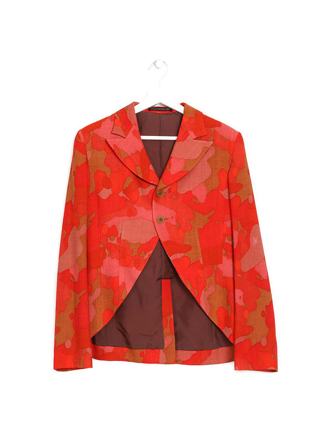 Y's Veston en Laine à Motif Abstrait Rouge