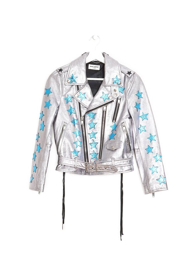 SAINT LAURENT Metallic Star-Embroidered Biker Jacket
