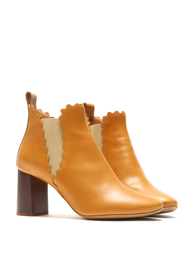 Chloé Scalloped Leather Ankle Boots