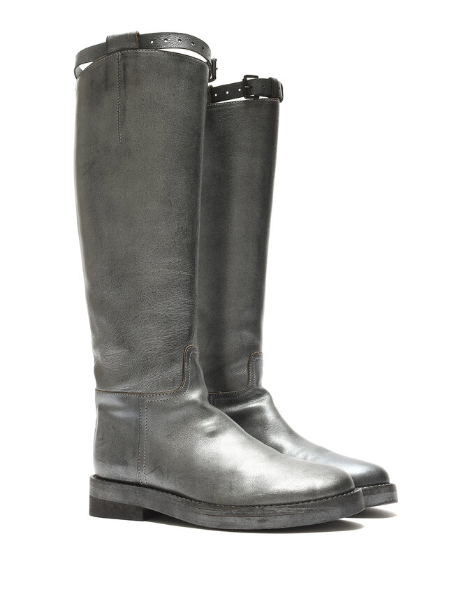 ANN DEMEULEMEESTER Silver High Leather Boots