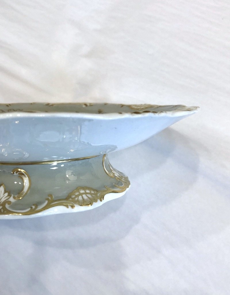 Vintage Grey/White/Gold Floral Footed Plate