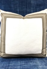 James & Reid 20" x 20" Pillow Burbank Ivory w/ Khaki Tape